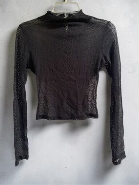 Chocolate USA Black Mesh Snakeskin Mock Neck Long Sleeve
